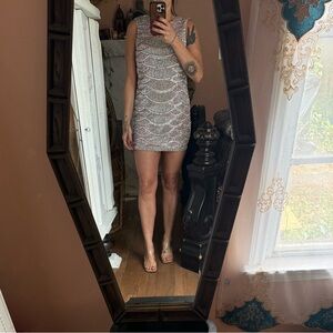NBD Silver Sequin Bodycon Mini Dress